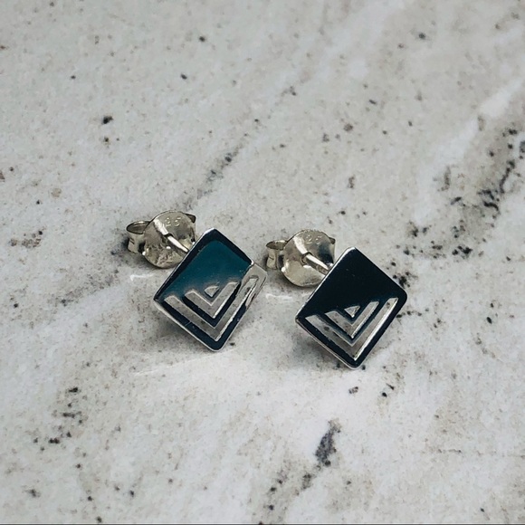 925 Sterling Silver Geometric Square Earrings - Picture 10 of 16
